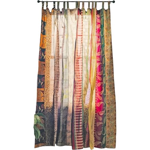 KRAAFTY Light Filtering Curtains - Silk Blend Sari Sheer Drapes for Window & Door Panels, Elegant Divider & Home Office Décor, Bed Canopy, Assorted Print (84 X 44 Inches,Multicolor)