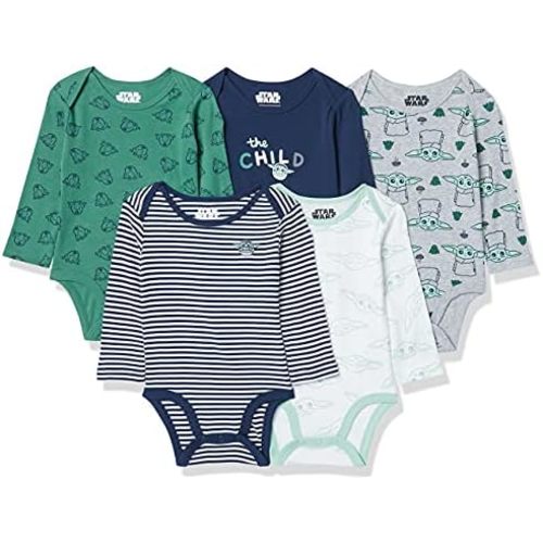 Amazon Essentials Disney | Marvel | Star Wars Unisex Babies' Long-Sleeve Bodysuits, Pack of 5