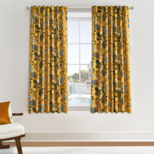 Winston Porter Fancy Hummingbird Patterned Room Darkening Curtain,Rod Pocket Back Tab Floral Drapes,Set of 2 & Reviews | Wayfair