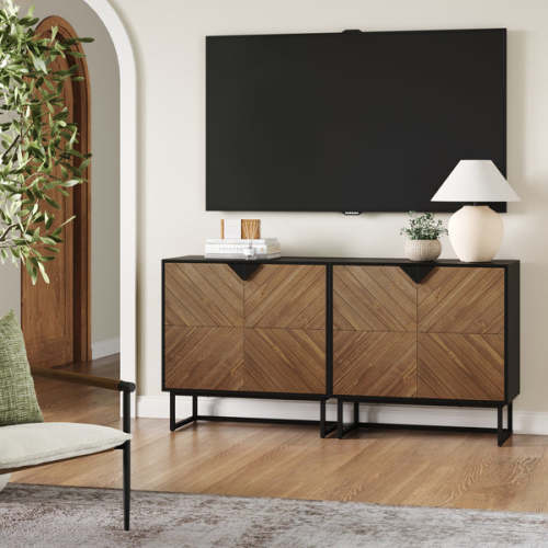 Wood 2-Door Storage Cabinet Brushed Fir