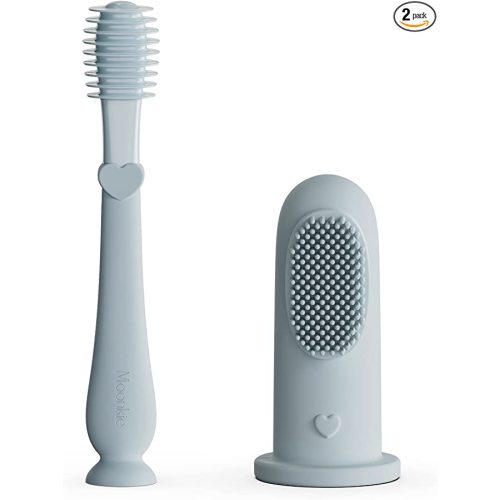 Moonkie Baby Finger Toothbrush Tongue Oral Cleaner Kit for 3 Months +, 2 Pcs (Cloud)