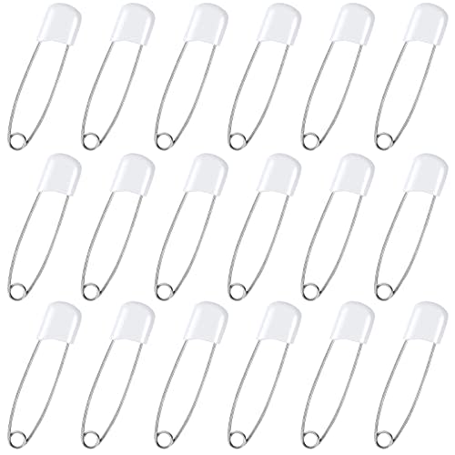 100 Pcs Diaper Pins, 2.2in Diaper Pins for Cloth Diapers Heavy Duty, Stainless Steel Baby Safety Pins, Plastic Head Baby Pins with Safe Locking Closures (White)