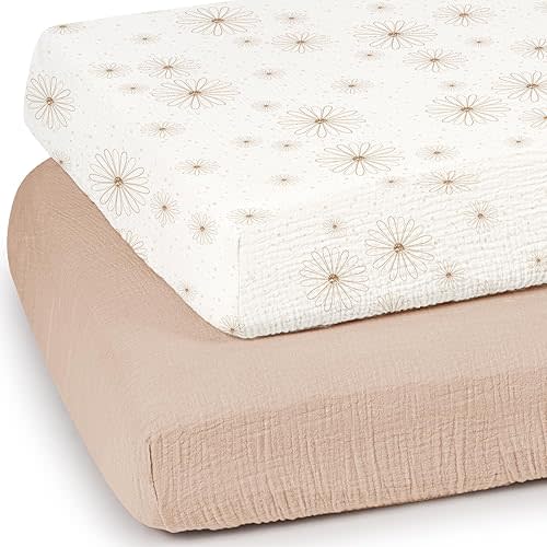 lulumoon Baby Muslin Crib Sheets - Toddler Cotton Fitted Crib Sheets Neutral for Boys and Girls 2Pack
