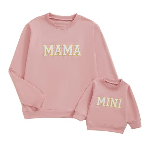 ZAXARRA Mommy and Me Matching Outfits Long Sleeve Crewneck Pullover Tops Mama Sweatshirt Mama and Mini Clothes