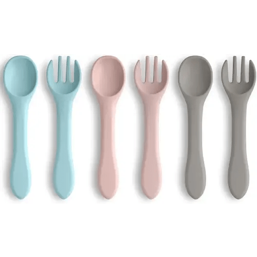 Vicloon Silicone Baby Fork and Spoon Set, 6PCS Baby Led Weaning Utensils, First Stage Feeding Set, Dishwasher Safe