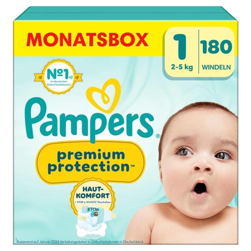 Pampers Premium Protection Größe 1, 180 Windeln, 2kg-5kg, Doppelter Schutz für die Haut und vor Auslaufen : Amazon.de: Baby