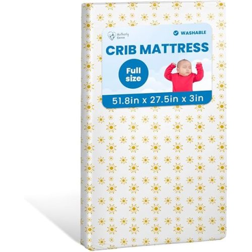Breathable Crib Mattress, Washable High Rebound Foam for Baby Cribs, Fits Standard Toddler Beds, Full Size (51.8" L x 27.5" W x 3" H), Sunshine Design