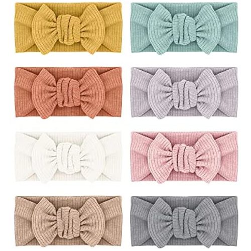 Pack of 8 Baby Girls Headbands With Baby Bows Hair Bow Stretchy knit Hairbands for Newborn Infant Toddler