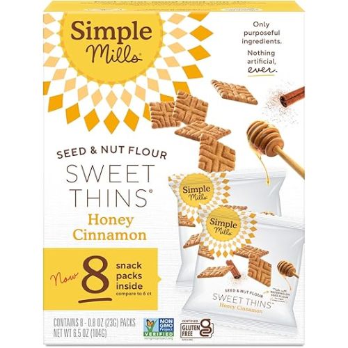 Simple Mills Snack Packs Honey Cinnamon Seed & Nut Flour Sweet Thins, Paleo Friendly & Delicious Sweet Thin Cookies, Good for Snacks, Nutrient Dense, 8 Pack (6.5 oz Pack of 1)
