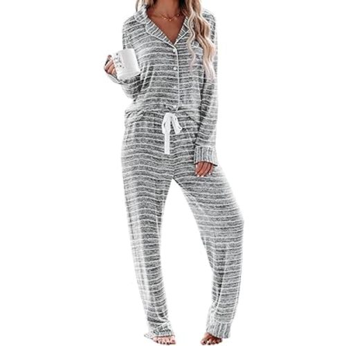 Aamikast Women's Pajama Sets Long Sleeve Button Down Sleepwear Nightwear Soft Pjs Lounge Sets