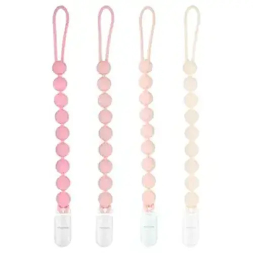 MINMUNJIU Baby Girl Newborn Essentials, 4 Pack Silicone Pacifier Clips for Girls, One Piece Flexible Soft Binky Clips Baby Stuff and Gifts for Girls