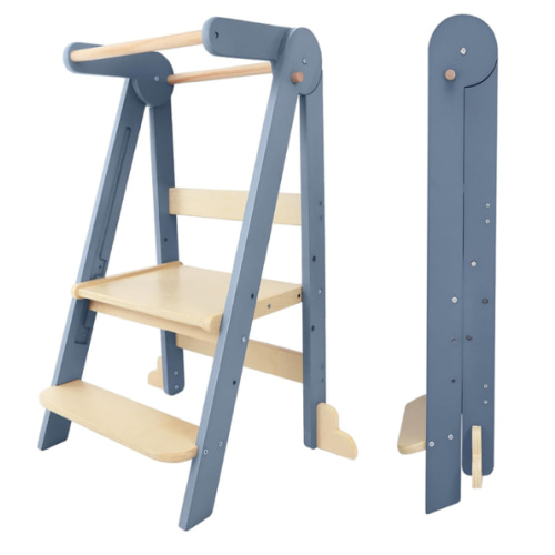 Nordi Foldable Toddler Kitchen Tower,Montessori Kitchen Stools Helper,Standing Tower with 3 Adjustable Heights,Suitable Age for 1.5-6 Years,Grey