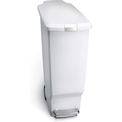 simplehuman 40 Liter / 10.6 Gallon Slim Kitchen Step Trash Can With Secure Slide Lock, White Plastic