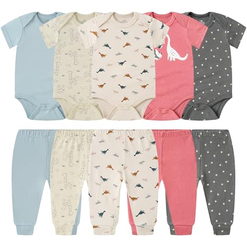 MEYSAHO Baby Newborn Layette 10-Piece Sets Cotton Bodysuits Pants Sets for Baby Boys Girls Toddler Unisex Baby Gift Set