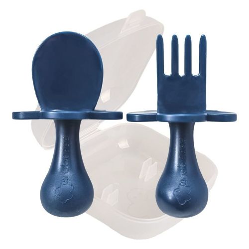 Grabease Baby Spoons Baby Led Weaning Supplies Baby Utensils Baby Spoons Self Feeding, Bpa-free & Phthalate-free, 1 Set, Navy