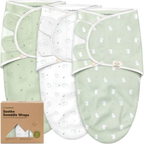 KeaBabies 3pk Organic Swaddle Sleep Sacks Baby, Premies Newborn Swaddles Wrap 0-3 Months, Soft Wearable Swaddle Blanket (Bunnies, OS)