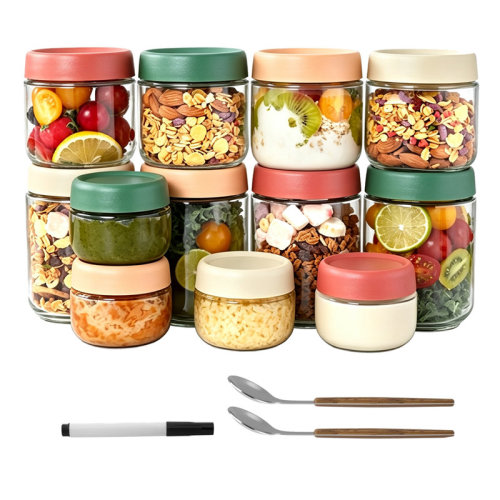 Rebrilliant 12 pack Glass jars with Lids, 16 oz/8oz /4oz Overnight Oats Containers, Airtight Wide Mouth Mason Salad jars, Glass Food Storage Containers for Snacks Yogurt Spice Sugar | Wayfair