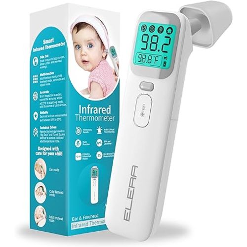 Elera Ear Thermometer for Kids, Baby Thermometer with Forehead and Ear Mode for Adults, Infant, Kids and Toddler, Touchless and 1 Second Reading with Fever Alarm and Mute Function, LCD