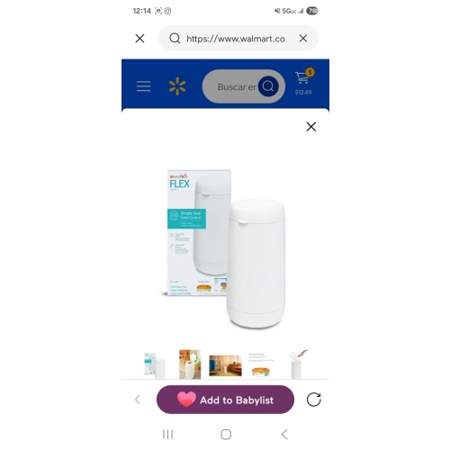 Munchkin FLEX Balde para Pañales Control de Olores, Tamaño Compacto, Tapa contra Grifo para Abrir, Blanco