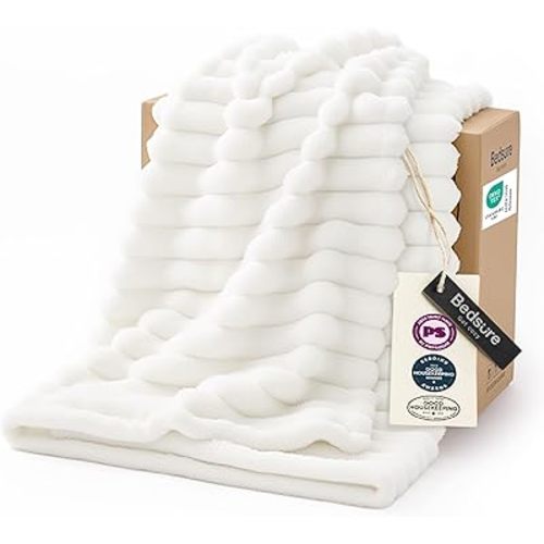 Bedsure GentleSoft White Throw Blanket for Couch - Graduation Gifts Teacher Birthday Gifts for Women Mom Her Girls, Cozy Fleece Blanket for Sofa Bed Living Room Home Decor, Off White, 50x60 Inchess