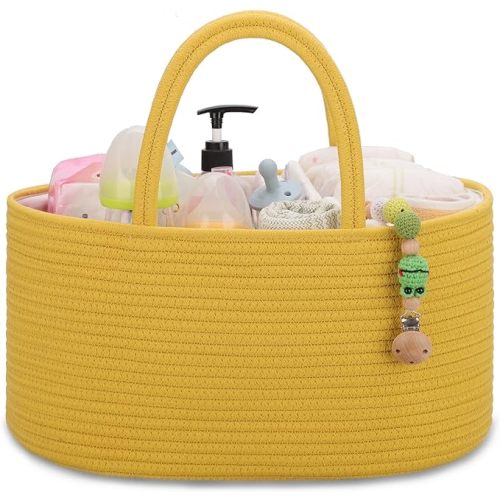 COMSE Baby Diaper Caddy Organizer, Diaper Basket, Baby Car Organizer, Diaper Change Organizer, Portable Tote Bag with Divider, Baby Shower Gifts Newborn Essentials Registry Must Have, Harvest Gold - Regular