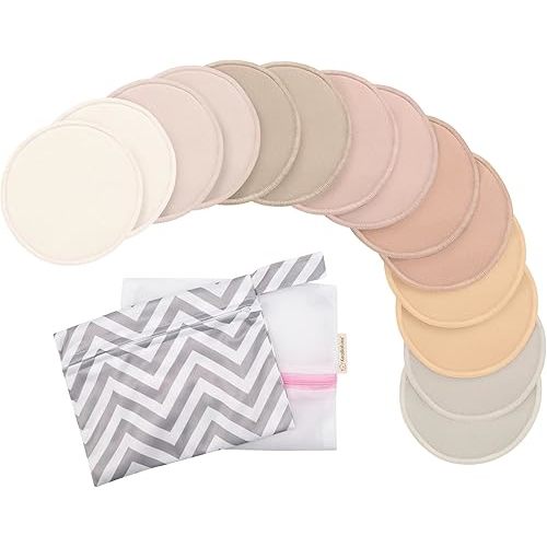14-Pack Reusable Nursing Pads for Breastfeeding-Soft & Absorbent 4-Layers Washable Breast Pads for Leaking Milk,Viscose from Bamboo Breastfeeding Essentials,Nipple Covers(Neutrals, L 4.8")