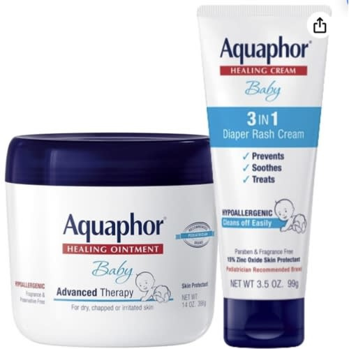 Aquaphor Baby Skin Care Set - Fragrance Free, Prevents, Soothes and Treats Diaper Rash - Includes 14 oz. Jar of Advanced Healing Ointment & 3.5 oz Tube of Diaper Rash Cream