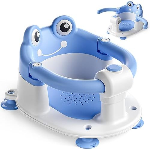 Baby Bath Seat for Babies 6 Months & Up - Toddler Bath Seats for Baby Sitting Up with 4 Suction Cups & Soft Cushion, Non-Slip Infants Shower Bathtub Chair for Newborn Boys, Blue