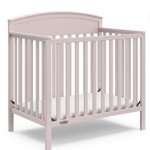 Graco Benton 4-in-1 Convertible Mini Crib with Bonus Crib Mattress (Blush) – GREENGUARD Gold Certified, 2.75-Inch Mattress Included, Baby Crib Converts to Twin Bed, Ideal for Small Spaces