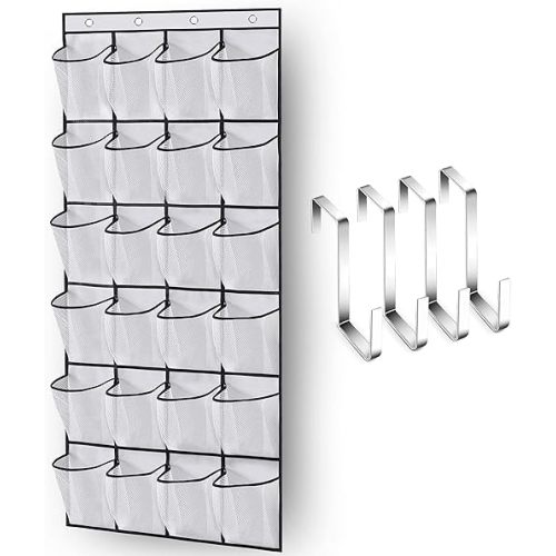MISSLO Over The Door Shoe Organizer 24 Large Mesh Pockets, White