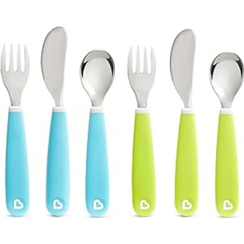 Munchkin® Splash™ Toddler Fork, Knife and Spoon Utensil Set, 6 Pack, Blue/Green : Baby