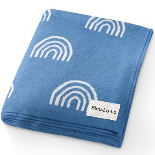 100% Luxury Cotton Soft Knit Swaddle Baby Blanket For Blanket For Newborns And Infants Boys And Girls - Rainbow - Blue