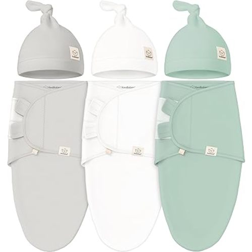 KeaBabies 3-Pack Swaddles for Newborn Baby Girls, Boys with Hats - Organic Soft Baby Sleep Sacks, Breathable Baby Swaddle 3-6 Months Beanies Set, Premie Infant Sleep Sack 0-3 Months (Sage)