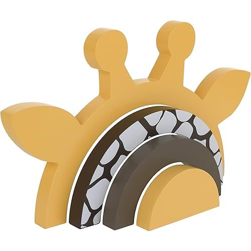 NOJO Little Love Giraffe Yellow, Brown, and White Wood Stacking Shelfie Décor