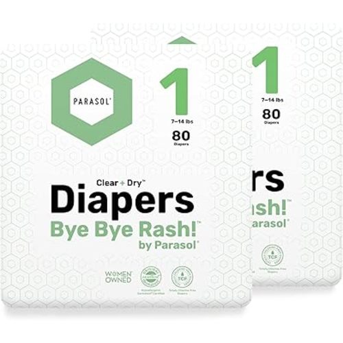 Parasol Co Clear+Dry Natural Disposable Diapers and Wipes, Size 2 (10-18 lbs) 216 Count