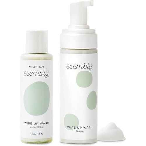 Esembly Wipe Up Wash Kit, Organic No-Rinse Foaming Wipes Solution, Use with Cloth Wipes on Baby’s Diaper Area, or as a Body Wash, Includes Refillable Foamer Bottle and 4oz Concentrate