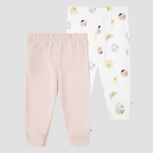 Huggies Baby Girls' 2pk Food & Flowers Organic Pants - Light Pink/yellow 18m