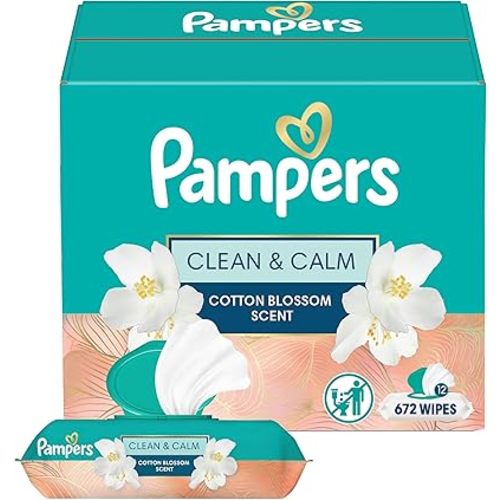 Pampers Wipes, Clean & Calm, Cotton Blossom Scent, 672 Wipes Total (12X Pop-Top Packs)
