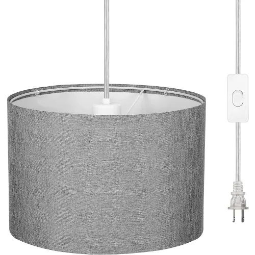 DEWENWILS Plug in Wall Light, Hanging Lamp with 15ft Clear Cord, On/Off Switch, Gray Fabric Lampshade, Hanging Light Fixtures for Bedroom, Kitchen, Living Room, Dining Room - Amazon.com