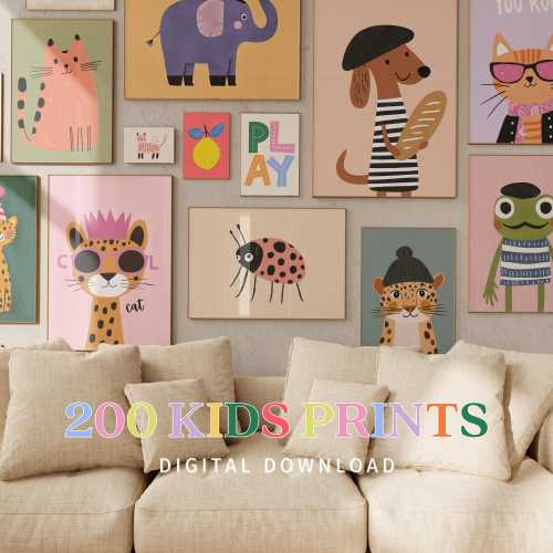 200 Kids Room Wall Art Bundle, Playroom Decor, Toddler Room Prints, Colorful Nursery Gallery Wall Art, Eclectic Wall Art for Kids DIGITAL