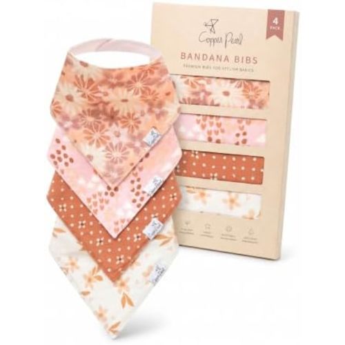 Copper Pearl Baby Bibs 4 Pack, Printed Bandana Drool Bibs for Baby Girl & Boy, Soft Cotton Drooling Teething Bibs