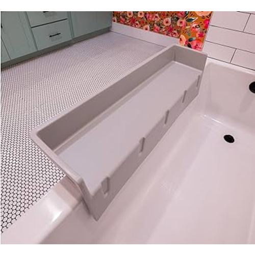 Tub Topper® Bathtub Splash Guard Play Shelf Area - Toy Tray Caddy Holder Storage - Suction Cups Attach to Bath Tub - No Mess Water Spill in Bathroom - Fun for Toddlers Kids Baby (Gray)