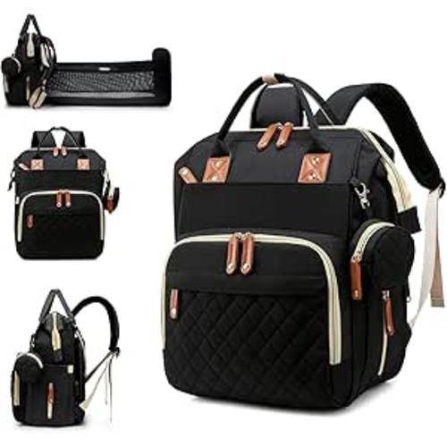 Diaper Bag with Changing Station, Waterproof 3 in 1 Baby Diaper Backpack with Foldable Changing Pad, Large Travel Back Pack for Baby Girl Boy, Baby essentials, Black