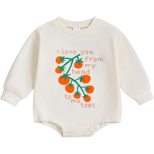 Newborn Baby Girl Boy I Love You From My Head Tomatoes Bubble Romper Sweatshirt Long Sleeve T-Shirt Fall Outfits