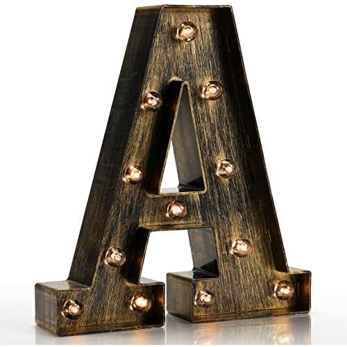 Pooqla Vintage Light Up Marquee Letters with Lights – Illuminated Industrial Style Lighted Alphabet Letter Signs - Coffee Bar Apartment Bedroom Wall Home Initials Decor A-Z