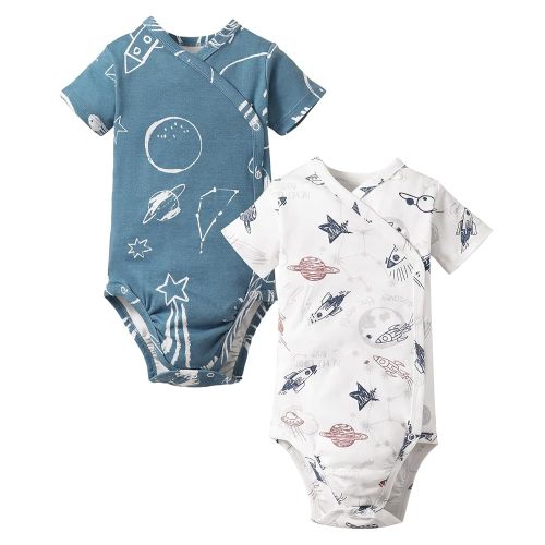 DEFAHN Baby Side Snap Bodysuit Kimono Onsies Newborn Boy Girl 3-Pack 100% Cotton Basic Pattern Kimono Bodysuits