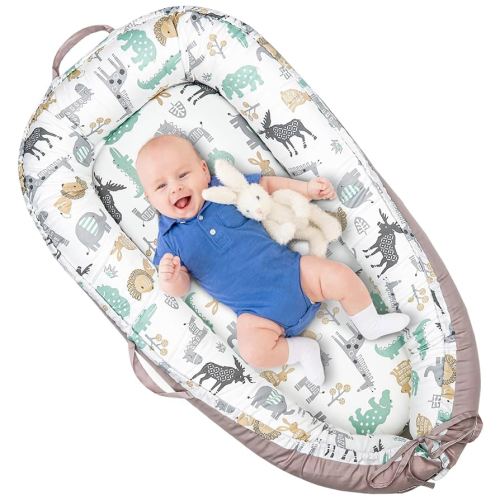 Baby Lounger Cover for Newborns, 100% Cotton Soft Portable Baby Nest Lounger Cover, Breathable Infant Lounger Replacement Cover, Lounger Pillow Cover Fit for Snuggle Me, Cover Only(Animal Pattern)