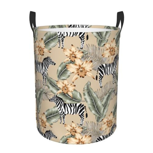 Large Laundry Basket with Handles - zebra Tropical palm leave beige Baby Kids Dirty Clothes Laundry Hamper
