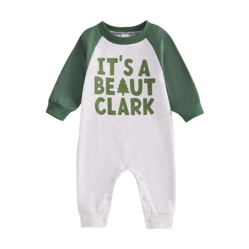 Infant Baby Christmas Jumpsuit Letter Print Round Neck Long Sleeve Raglan Romper for Newborn Baby Boys Girls