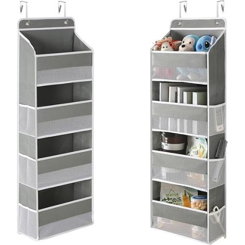 PandaEar 1 Pack Hanging Over The Door Organizer, Large Wall Mount Door Storage Organizer with 5 Pockets 10 Mesh Pockets for Baby Essentials Stuff, Newborn Bedroom, Bathroom, Nursery